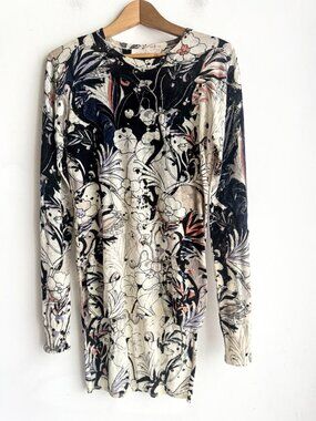 Vintage Cacharel Floral Lightweight Alpaca Wool Blend High Low Knit Top S